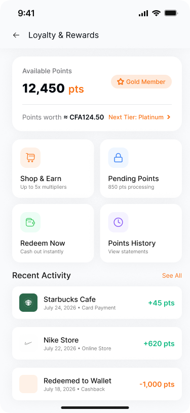 MOUMTAZO loyalty and rewards screen